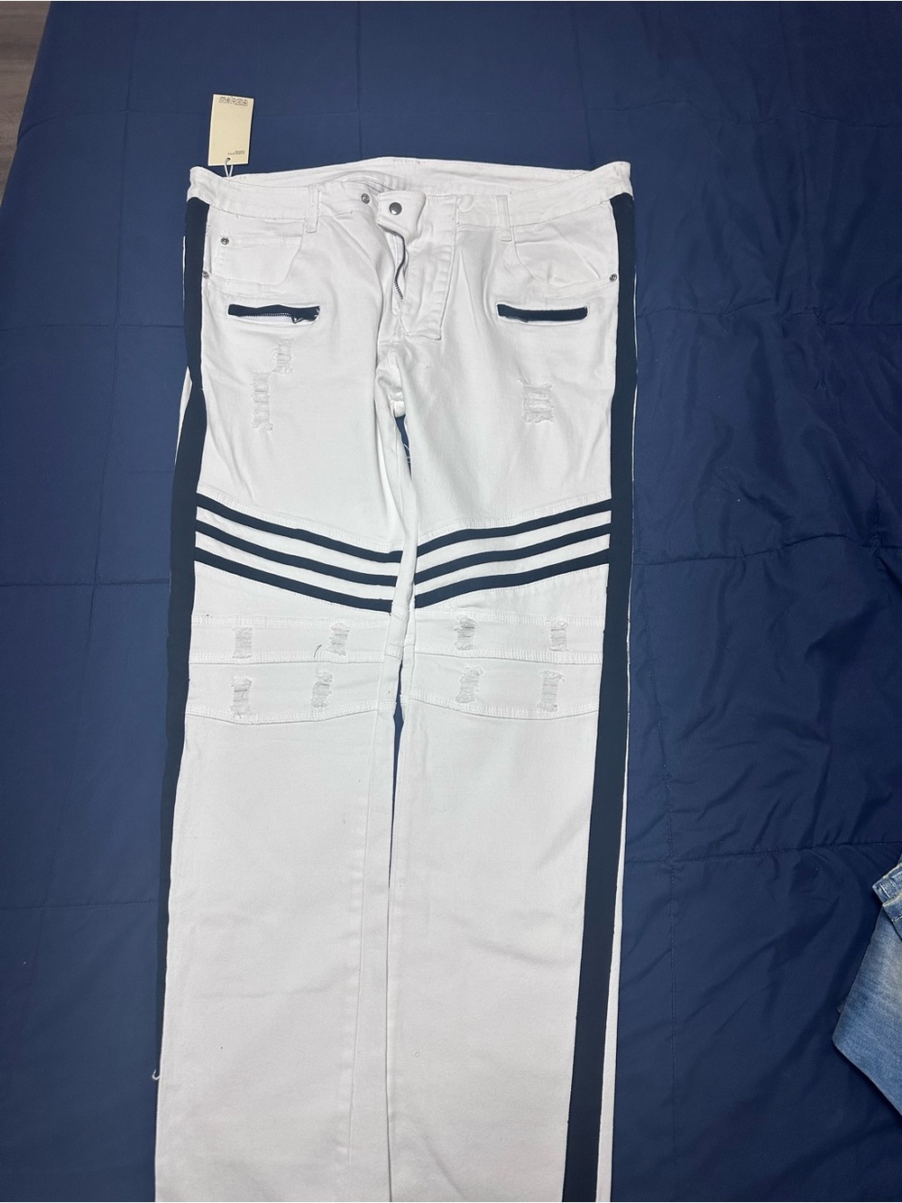 Men's White Slim Track-Stripe Pants